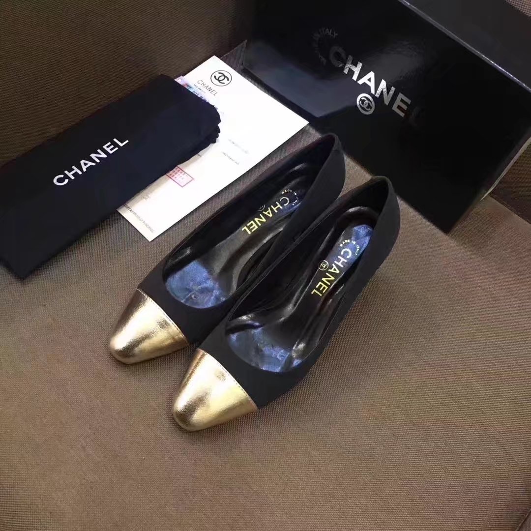 Chanel Pump Leather CH2146 Black&Gold Chanel Pump Leather CH2146 Black&Gold