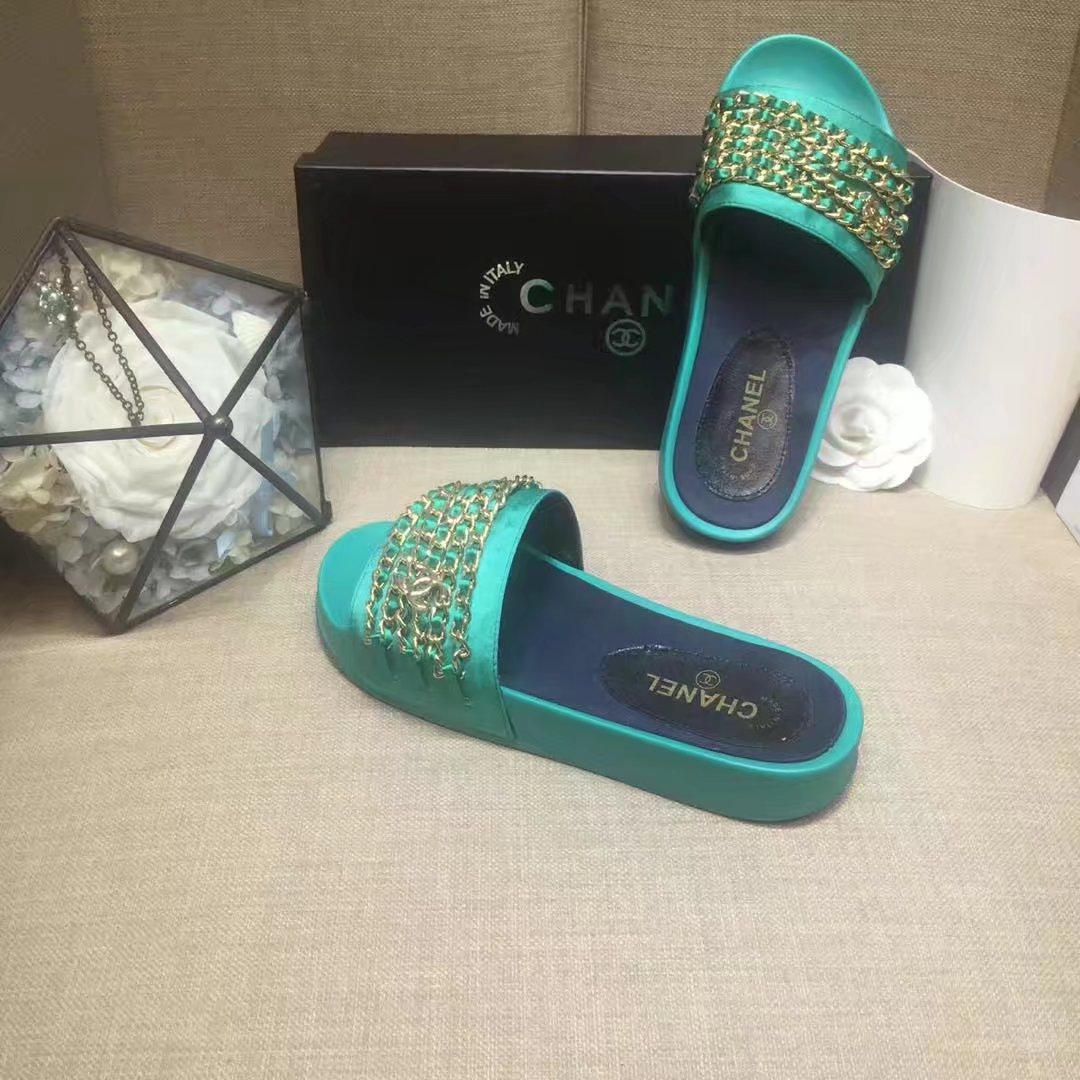 Chanel Slipper Leather CH2149 Green Chanel Slipper Leather CH2149 Green