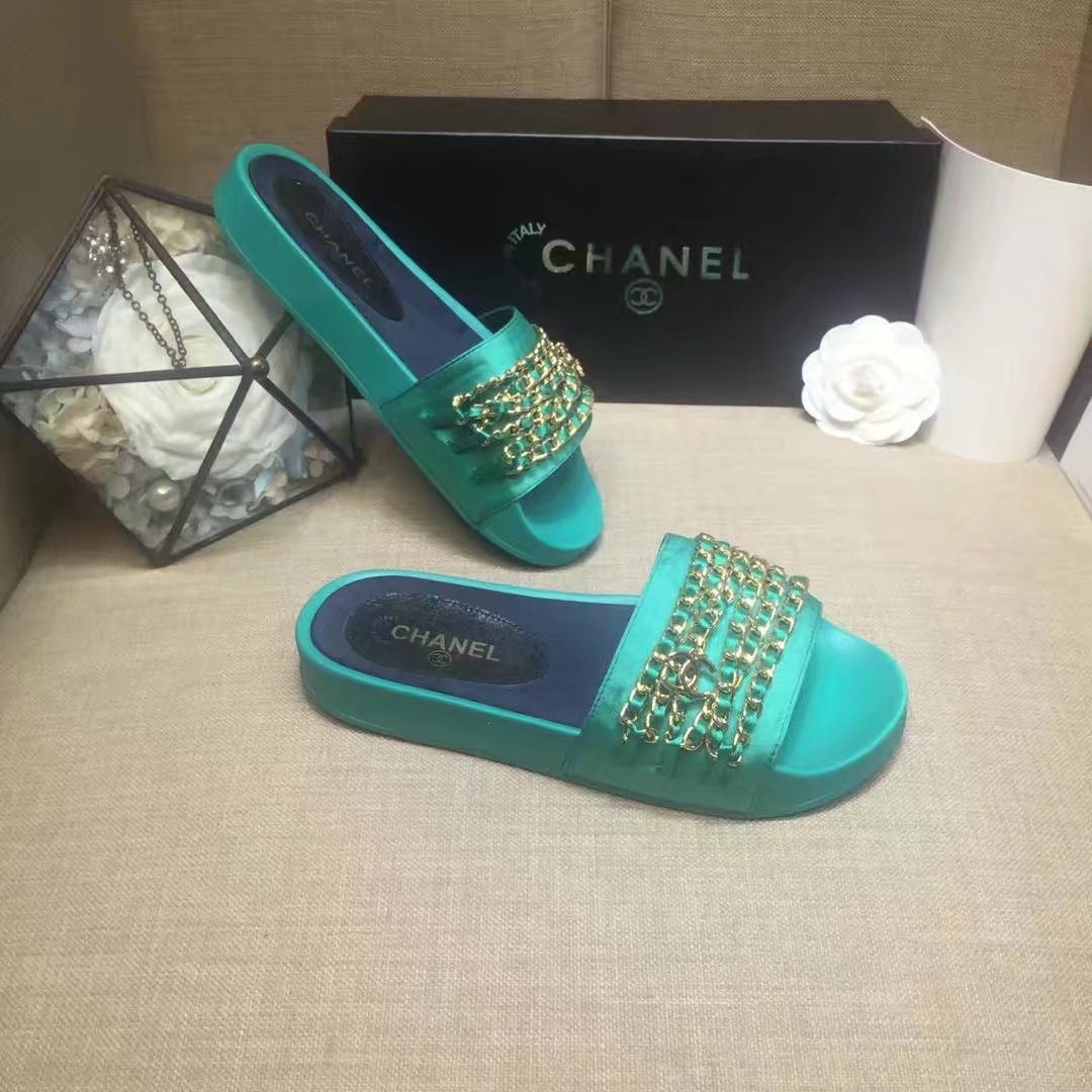 Chanel Slipper Leather CH2149 Green Chanel Slipper Leather CH2149 Green