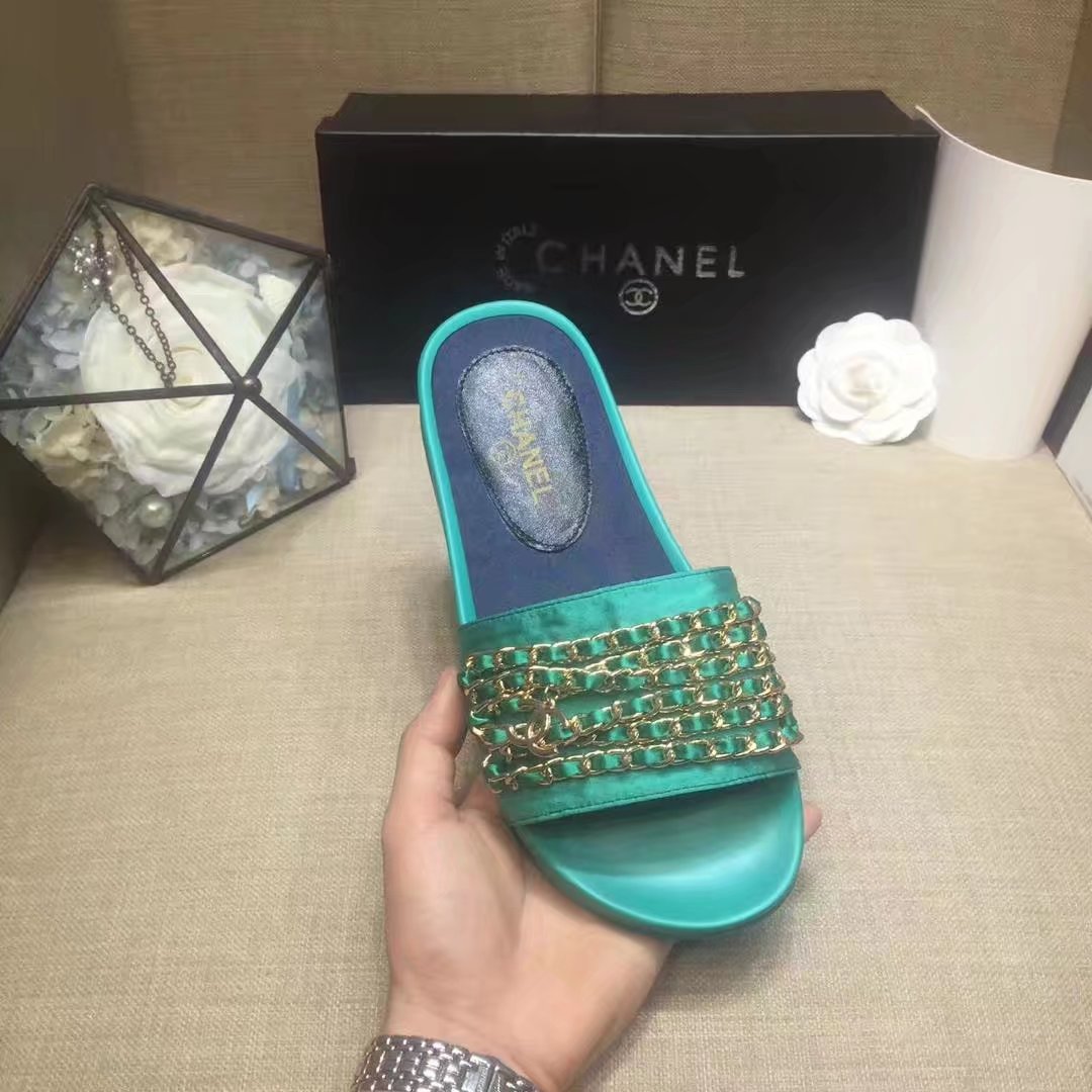Chanel Slipper Leather CH2149 Green Chanel Slipper Leather CH2149 Green