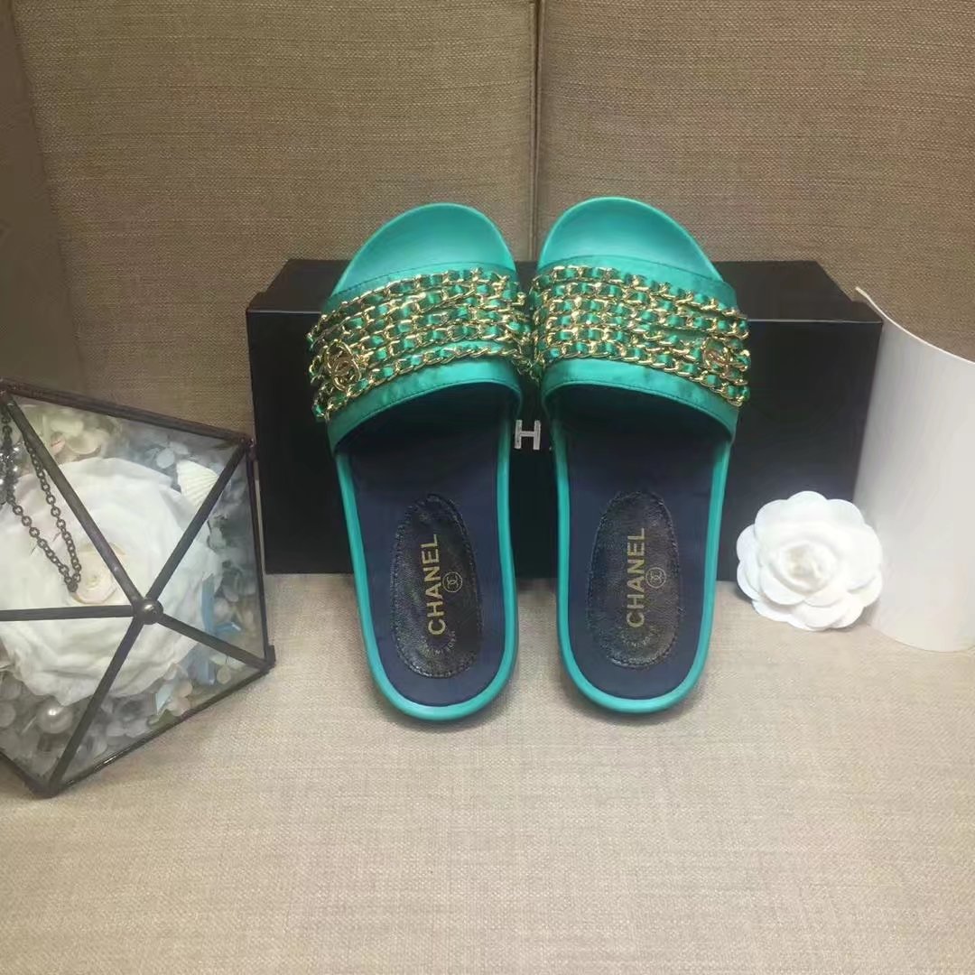 Chanel Slipper Leather CH2149 Green Chanel Slipper Leather CH2149 Green