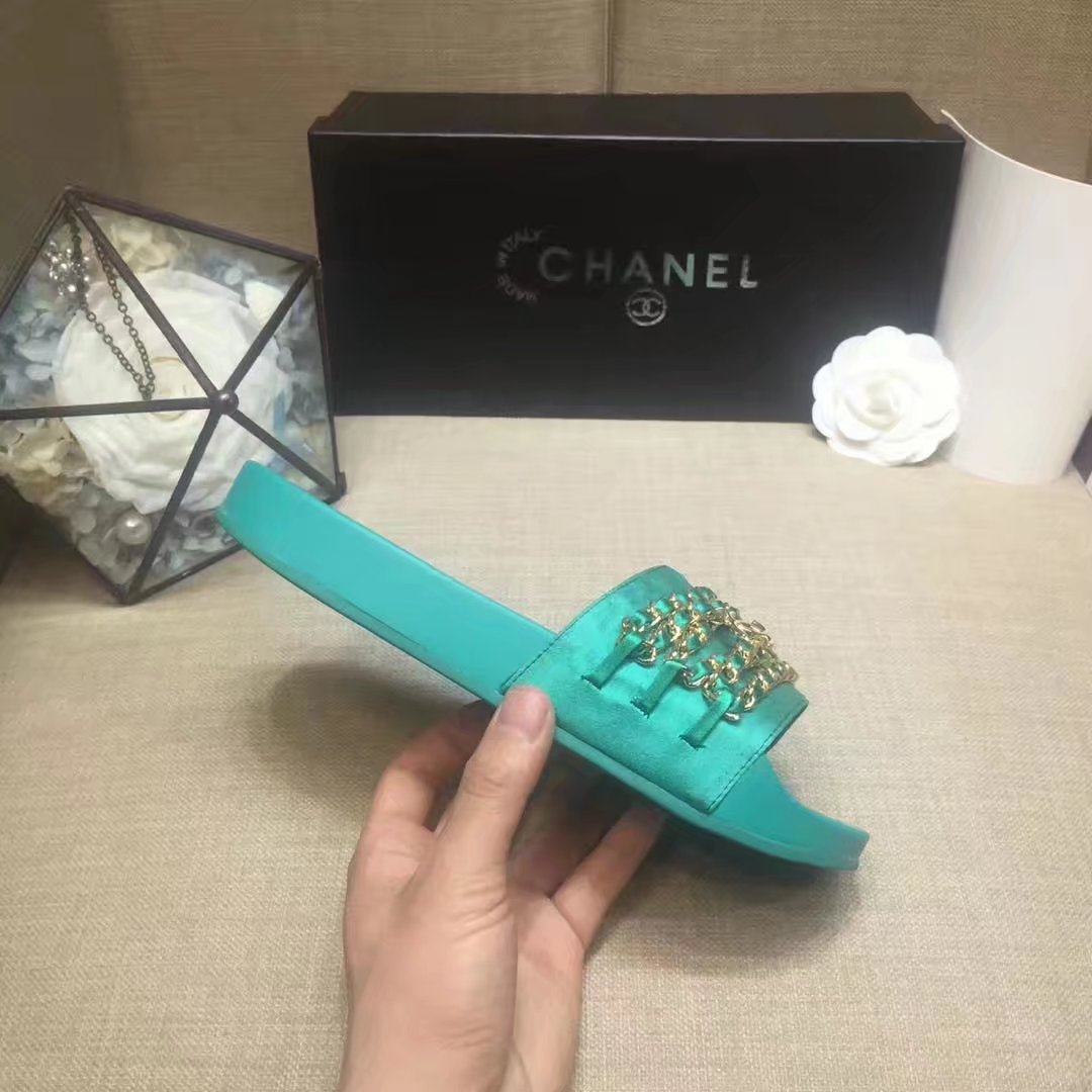 Chanel Slipper Leather CH2149 Green Chanel Slipper Leather CH2149 Green