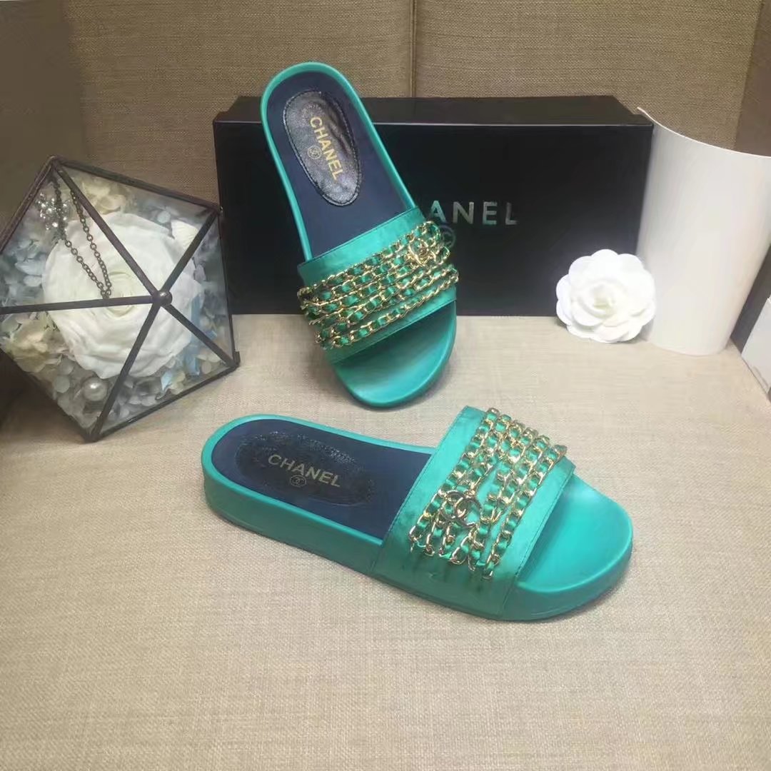 Chanel Slipper Leather CH2149 Green Chanel Slipper Leather CH2149 Green