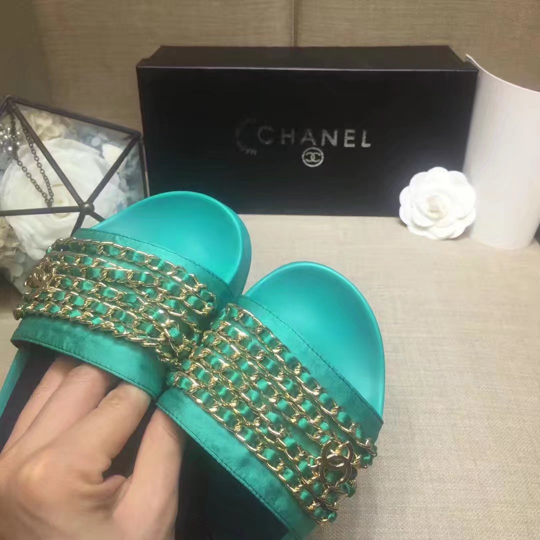 Chanel Slipper Leather CH2149 Green Chanel Slipper Leather CH2149 Green