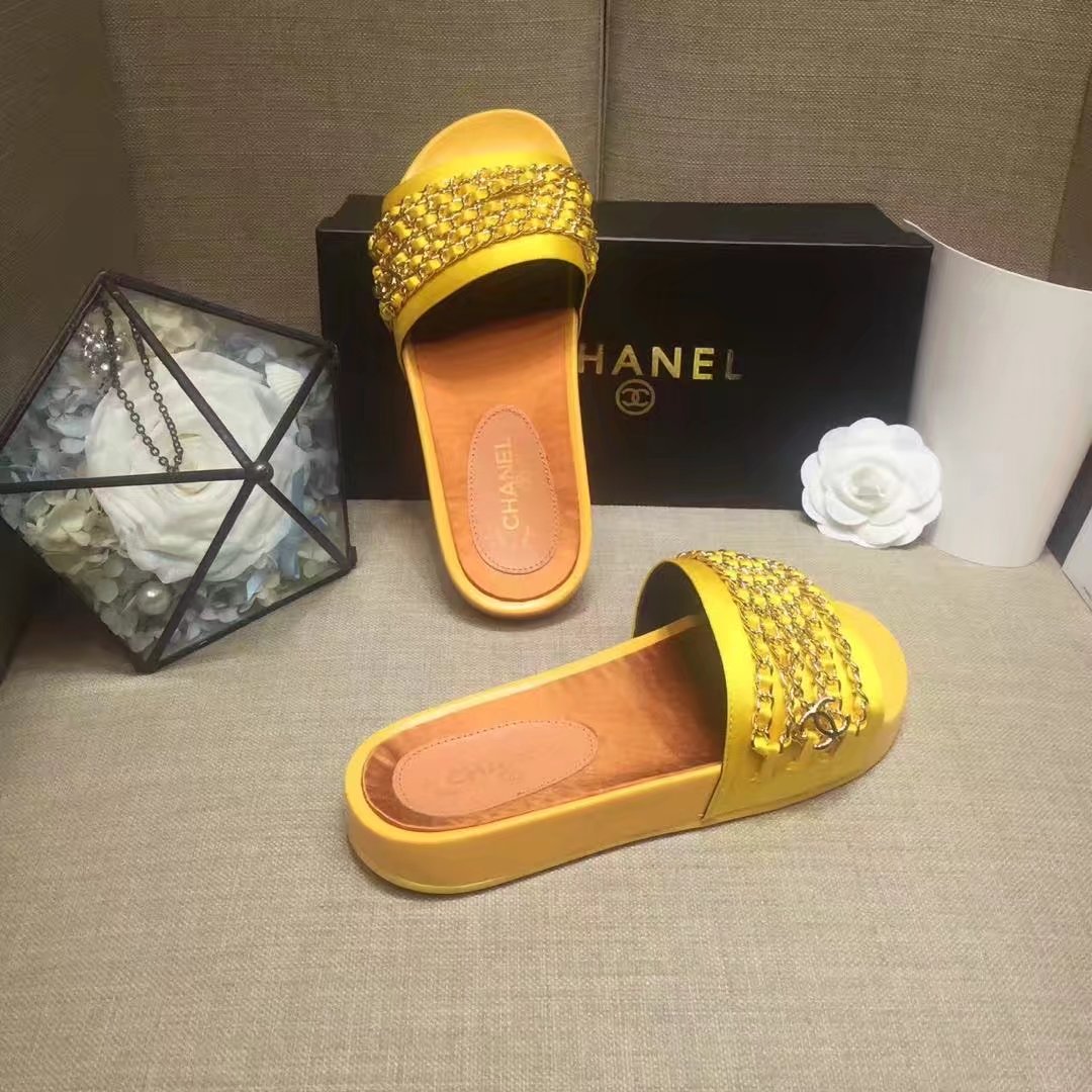 Chanel Slipper Leather CH2149 Yellow Chanel Slipper Leather CH2149 Yellow