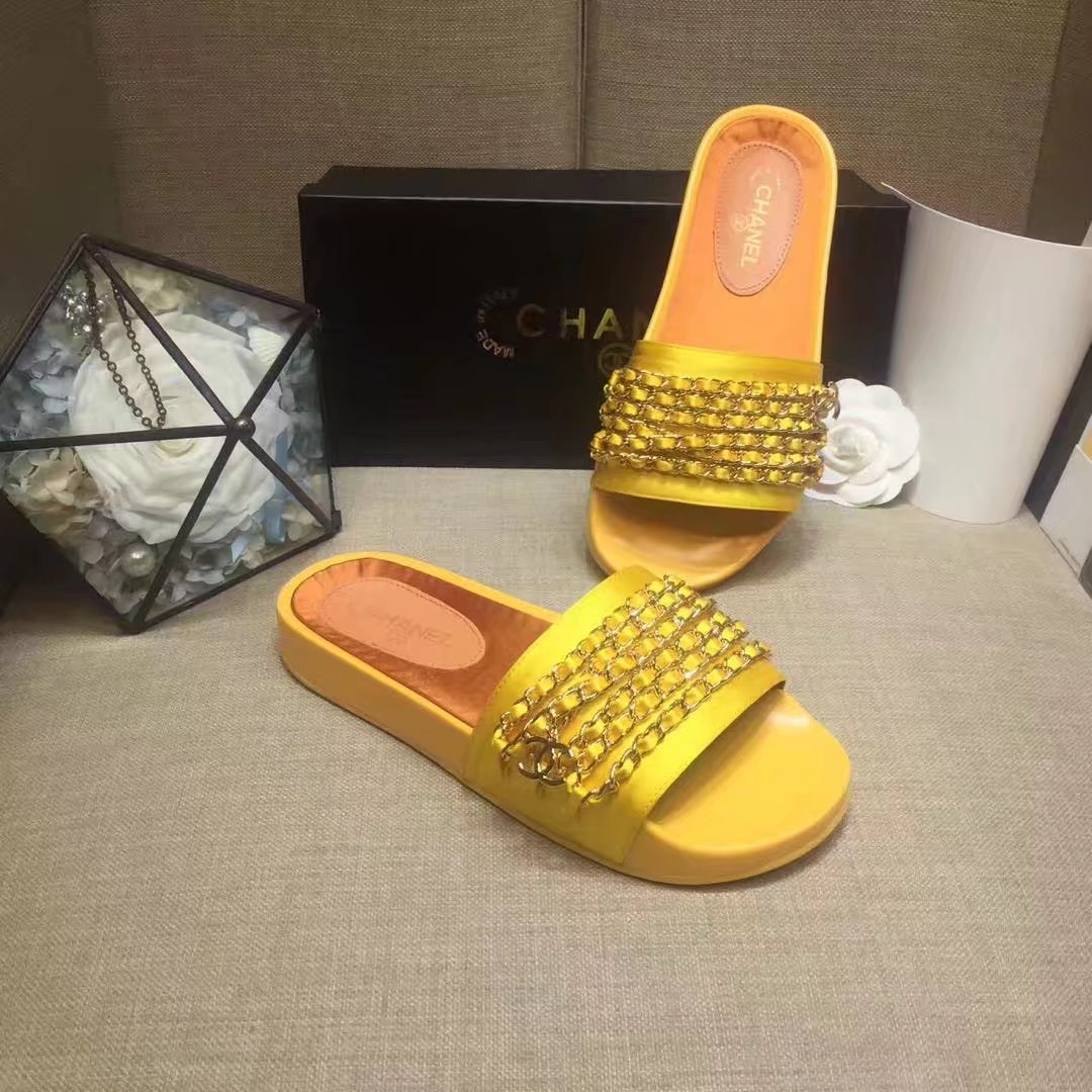 Chanel Slipper Leather CH2149 Yellow Chanel Slipper Leather CH2149 Yellow