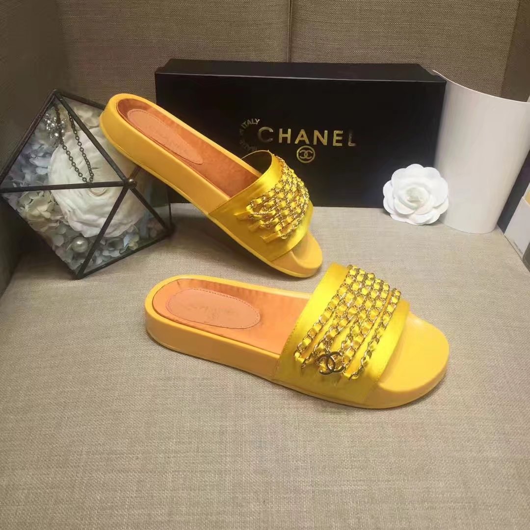 Chanel Slipper Leather CH2149 Yellow Chanel Slipper Leather CH2149 Yellow