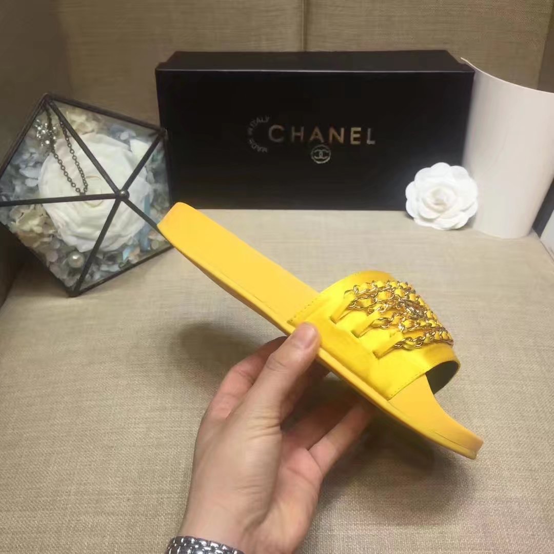 Chanel Slipper Leather CH2149 Yellow Chanel Slipper Leather CH2149 Yellow