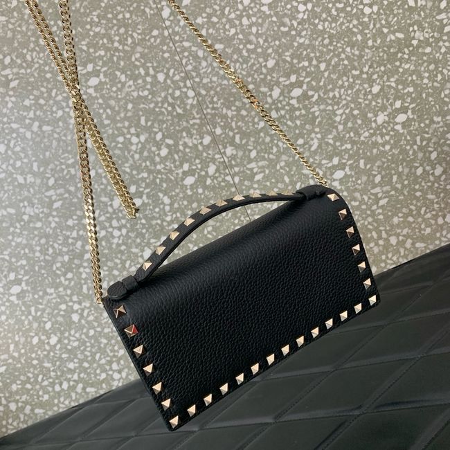 VALENTINO Rockstud calfskin chain bag SHI098 black&gold