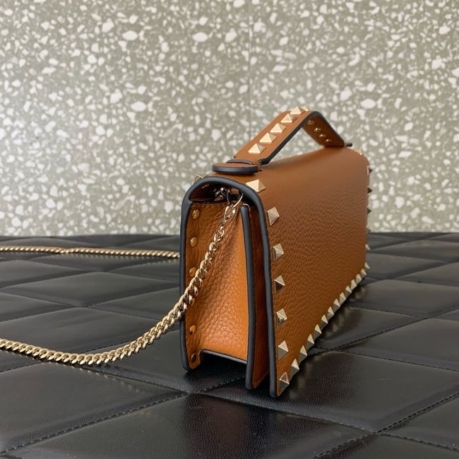 VALENTINO Rockstud calfskin chain bag SHI098 brown