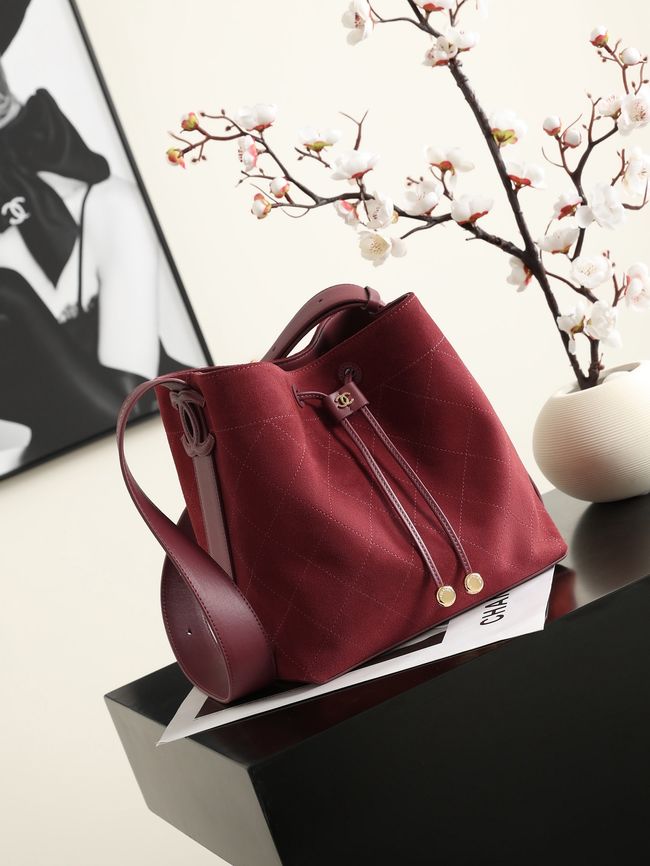 Chanel Suede Calfskin Bucket Bag AS6584 burgundy