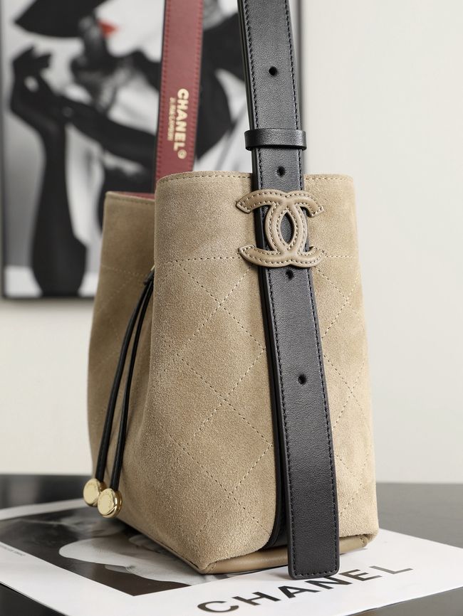 Chanel Suede Calfskin Bucket Bag AS6584 Dark Beige & Black
