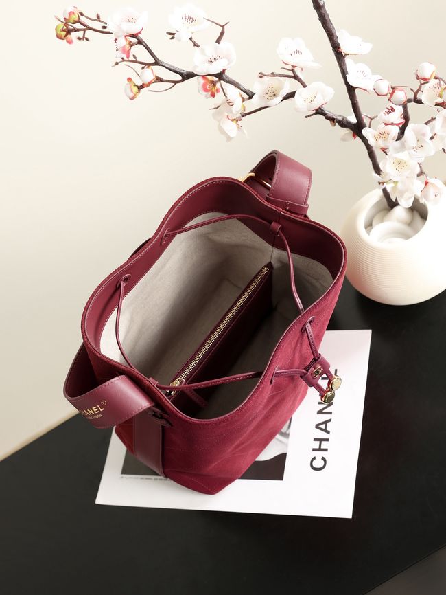 Chanel Suede Calfskin Bucket Bag AS6584 burgundy