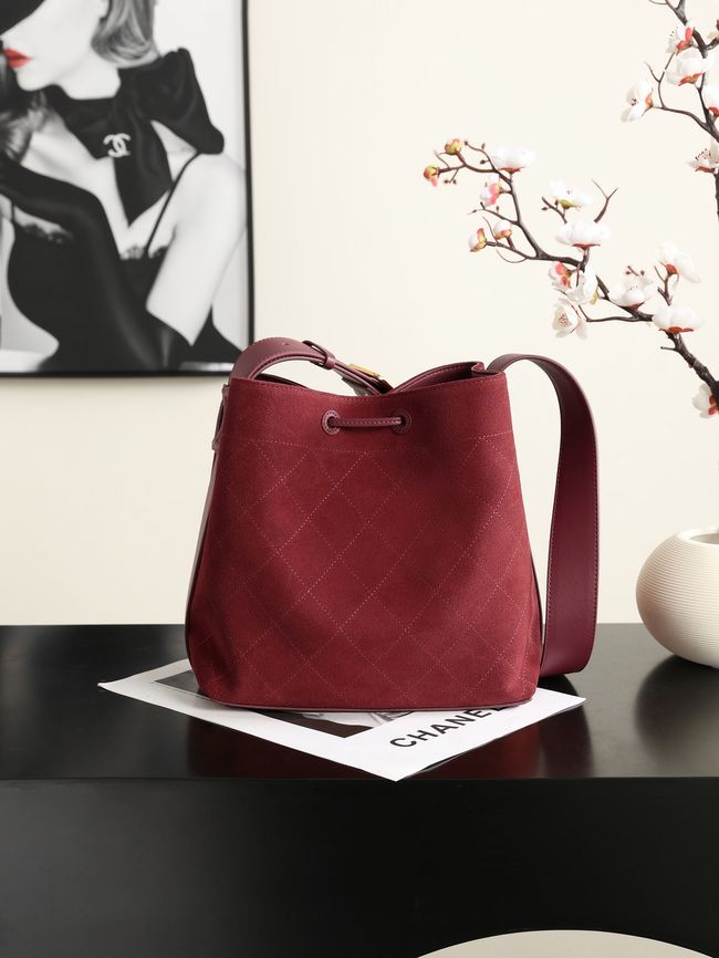 Chanel Suede Calfskin Bucket Bag AS6584 burgundy