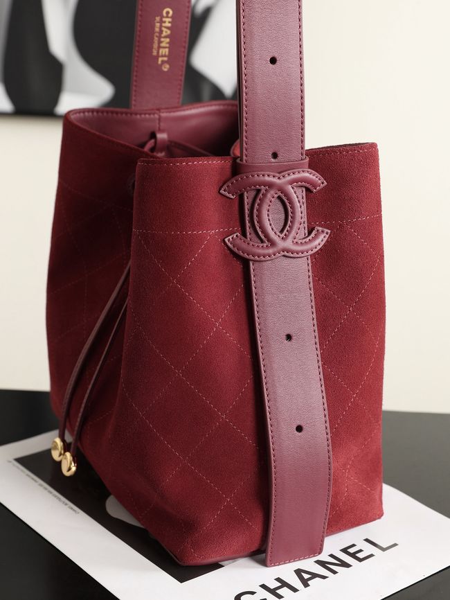 Chanel Suede Calfskin Bucket Bag AS6584 burgundy