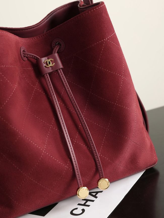 Chanel Suede Calfskin Bucket Bag AS6584 burgundy