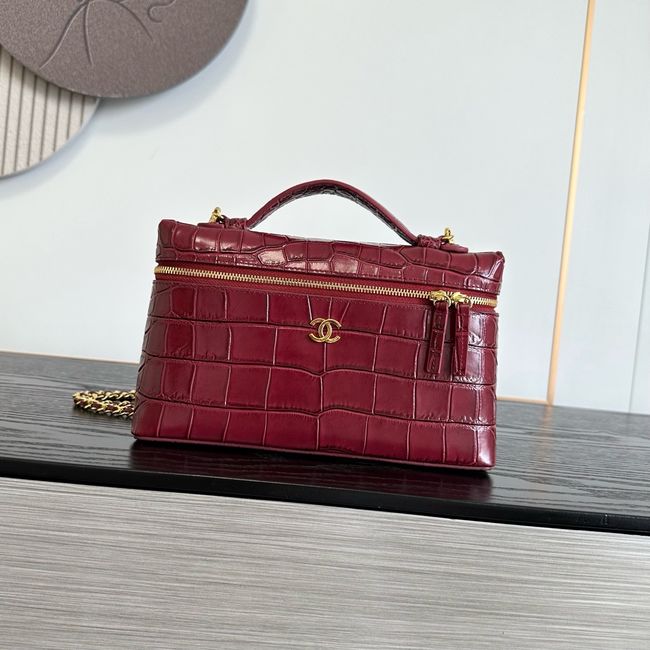 Chanel Vanity with Chain Crocodile Embossed AP5195 burgundy