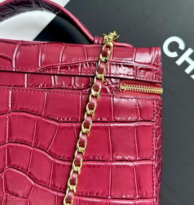 Chanel Vanity with Chain Crocodile Embossed AP5195 burgundy