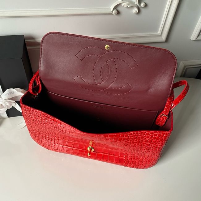 Chanel Crocodile Embossed Maxi Flap bag AS6231 red