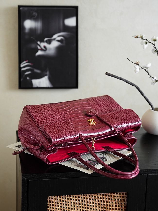 Chanel Crocodile Embossed Shopping Bag AS6428 Dark Burgundy