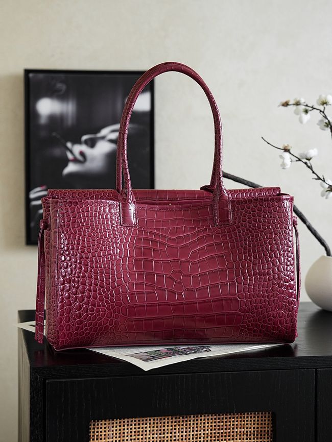Chanel Crocodile Embossed Shopping Bag AS6428 Dark Burgundy