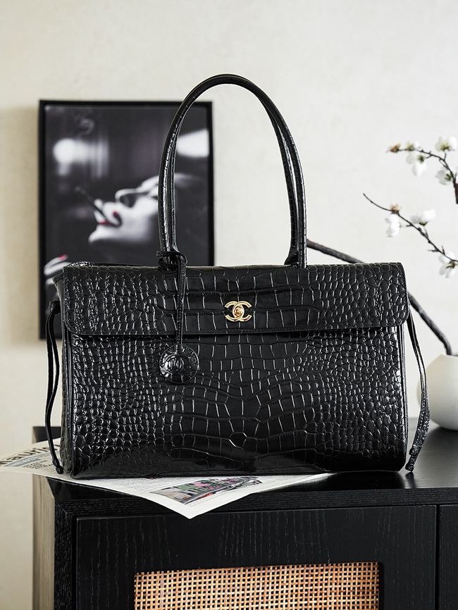Chanel Crocodile Embossed Shopping Bag AS6428 black