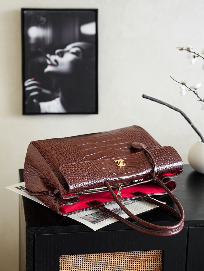 Chanel Crocodile Embossed Shopping Bag AS6428 dark brown