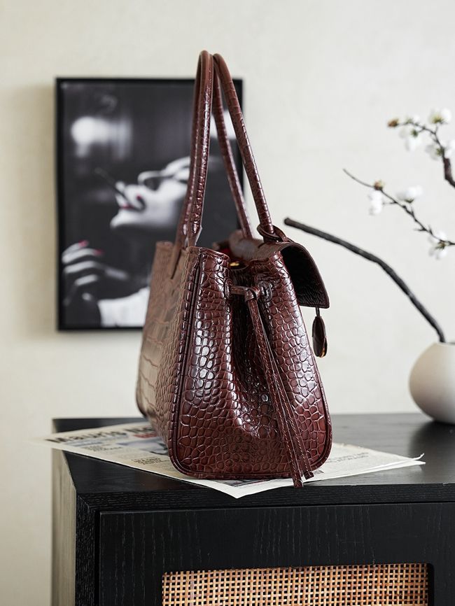 Chanel Crocodile Embossed Shopping Bag AS6428 dark brown