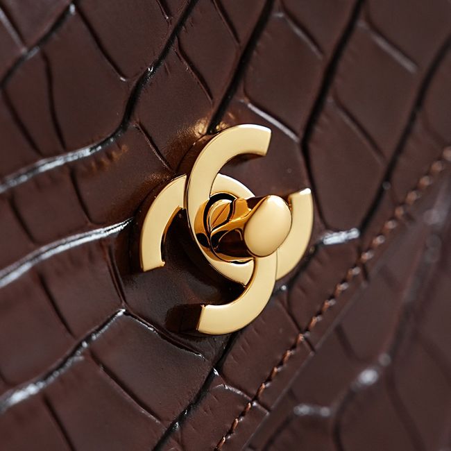 Chanel Crocodile Embossed Shopping Bag AS6428 dark brown