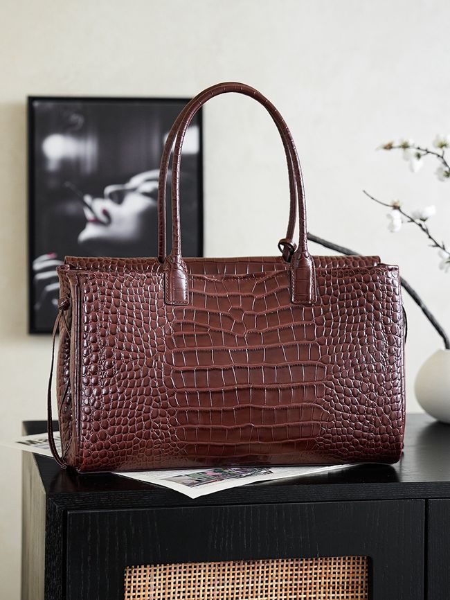 Chanel Crocodile Embossed Shopping Bag AS6428 dark brown