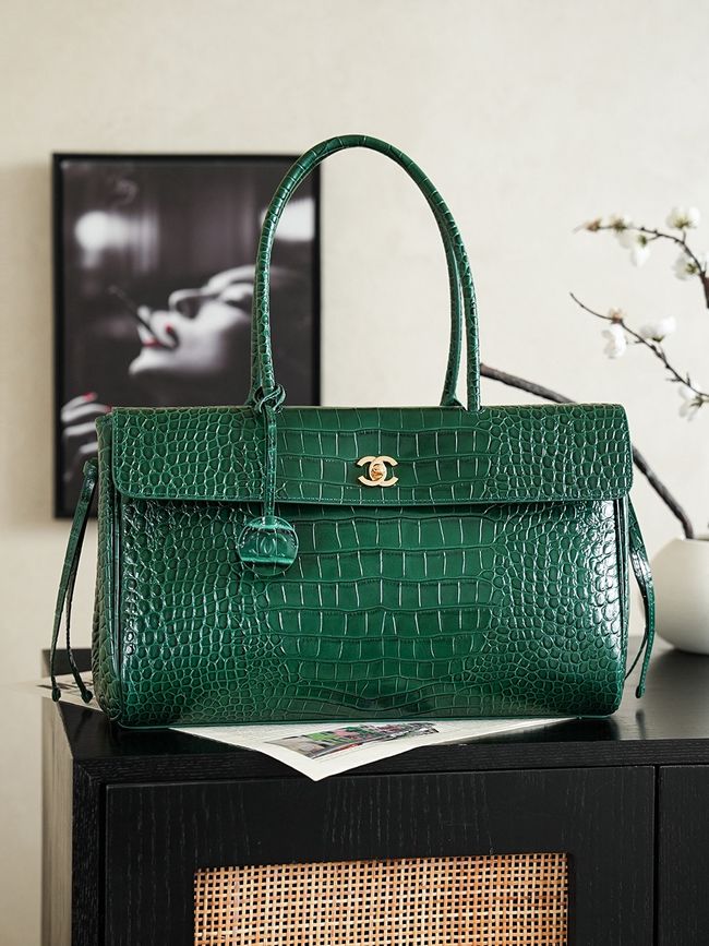 Chanel Crocodile Embossed Shopping Bag AS6428 dark green