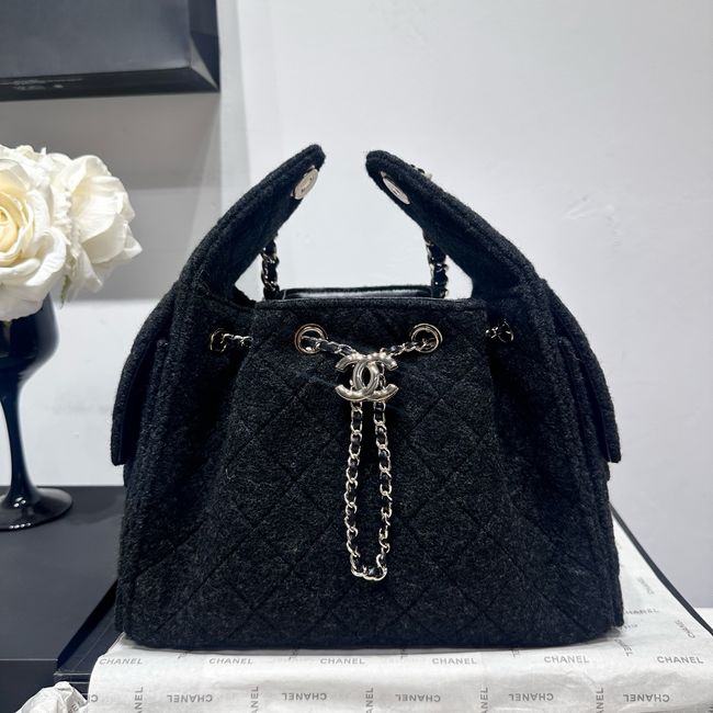 CHANEL 25 SMALL HANDBAG Felt AS5293 Dark Gray