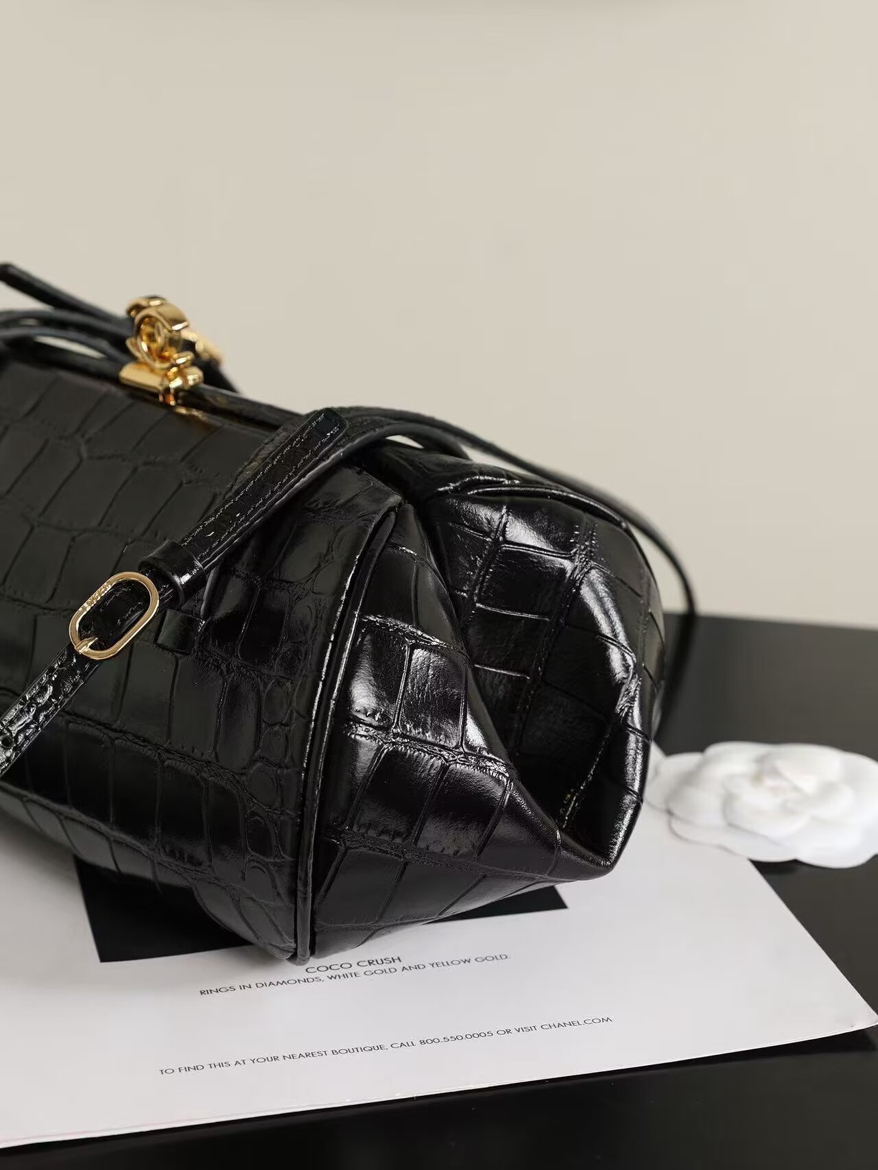 Chanel Clutch With Leather Strap Crocodile Embossed Calfskin & Gold-Tone Metal Black AP5360