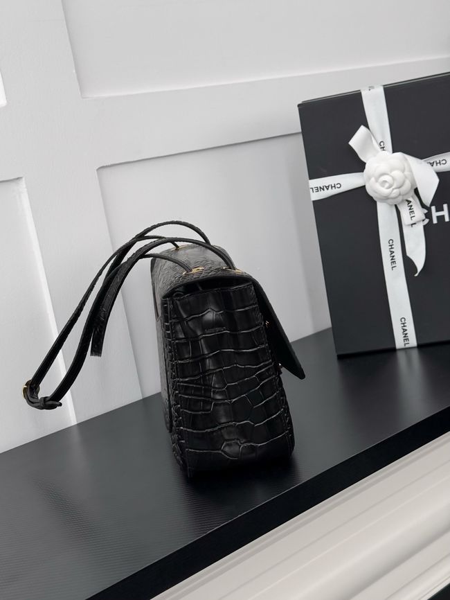 Chanel Crocodile Embossed Maxi Flap bag AS6231 black&gold-Tone Metal