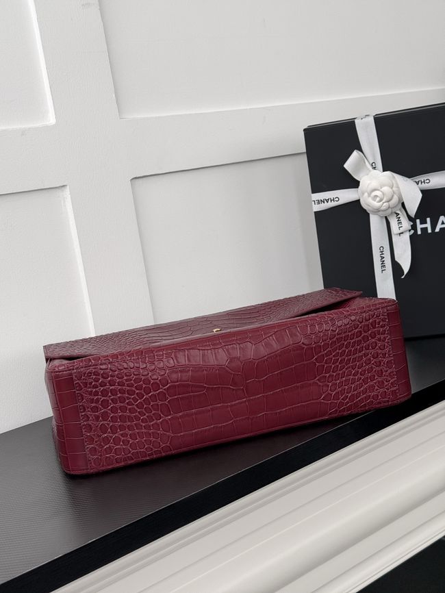Chanel Crocodile Embossed Maxi Flapbag Calfskin AS6233 Burgundy