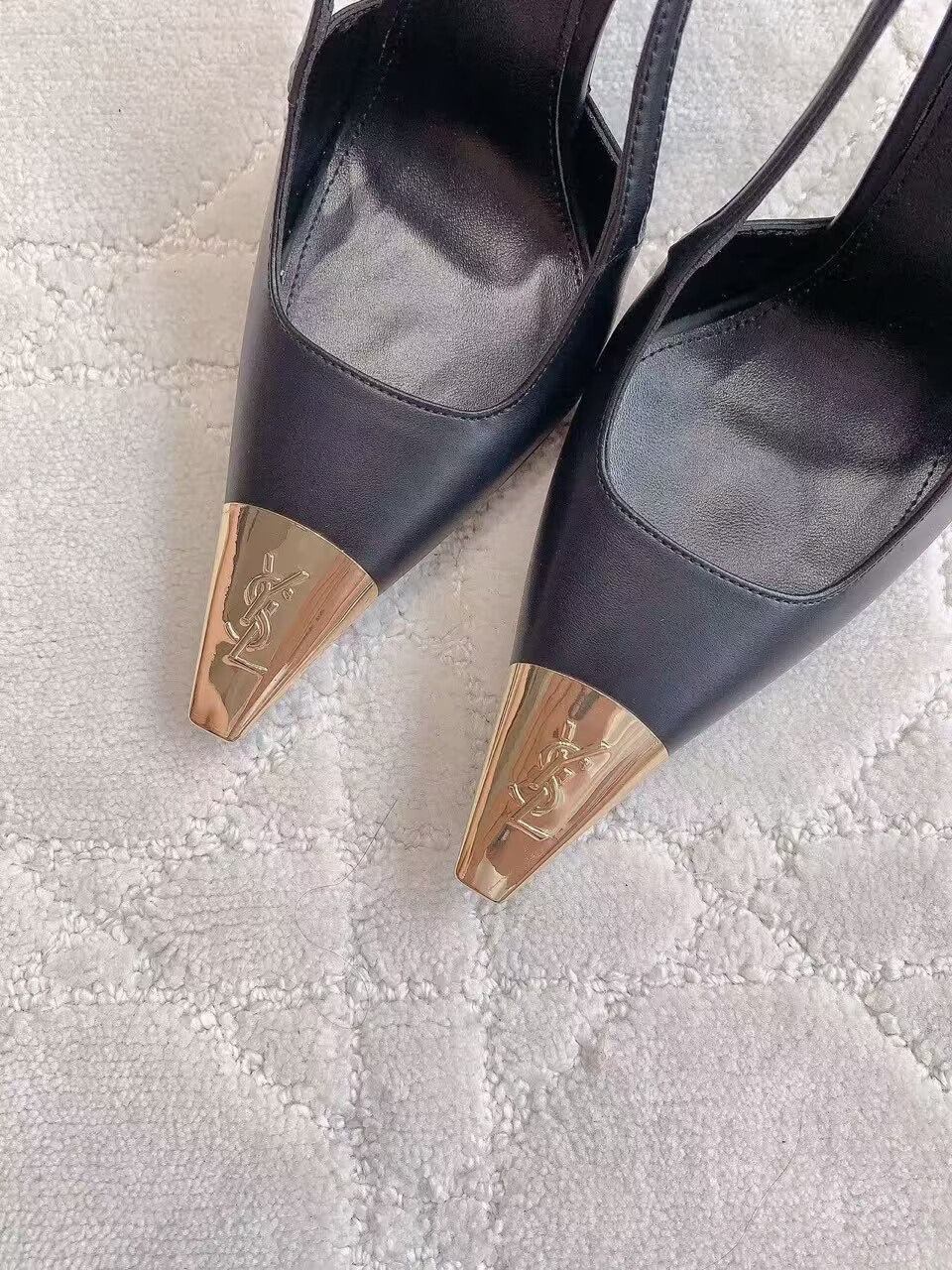 Saint Laurent Jeanne 110 Leather Slingback Pumps Y70130 Black
