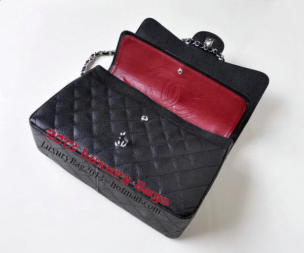 Chanel Jumbo Quilted Classic Flap Bag Black Cannage Patterns A58600 Silver