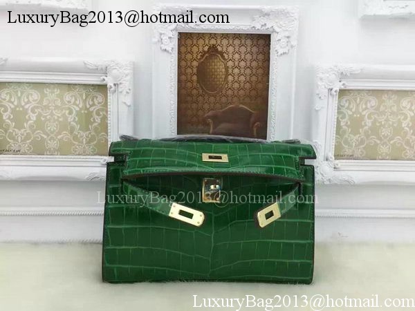 Hermes MINI Kelly 22cm Tote Bag Croco Leather KL22 Green