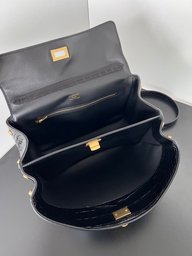 Balenciaga Rodeo Handbag crocodile skin 795457 black&gold