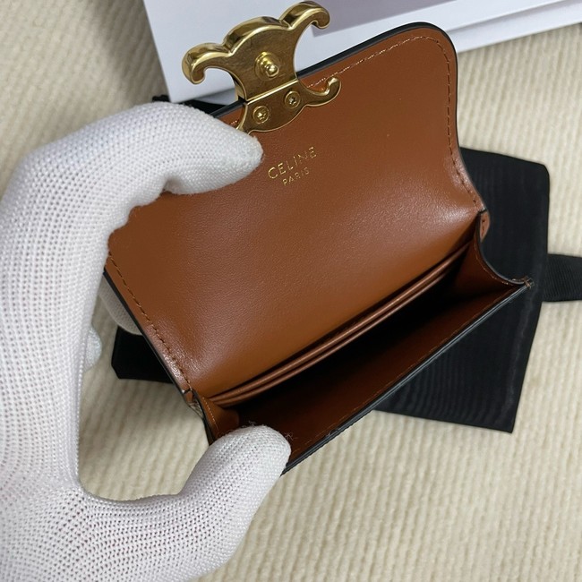 Celine CARD HOLDER WITH FLAP TRIOMPHE IN TRIOMPHE CANVAS 10I583 brown