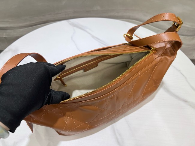 Dior Medium D-Journey Bag in Shiny Goatskin Flat Macrocannage M2417UCUQ tan