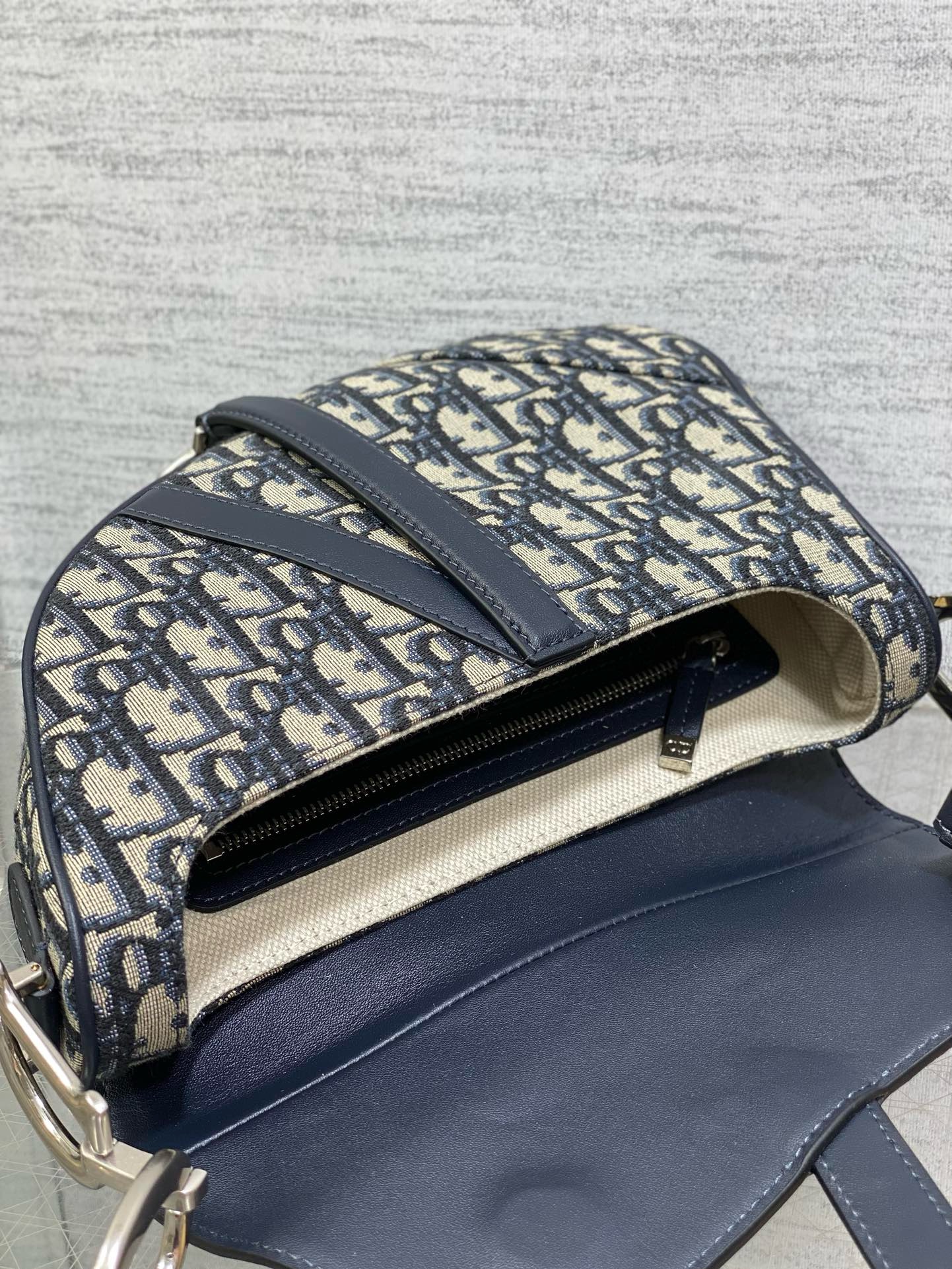 DIOR Saddle Bag with Strap Blue Denim Dior Oblique Jacquard M0455CDC Blue