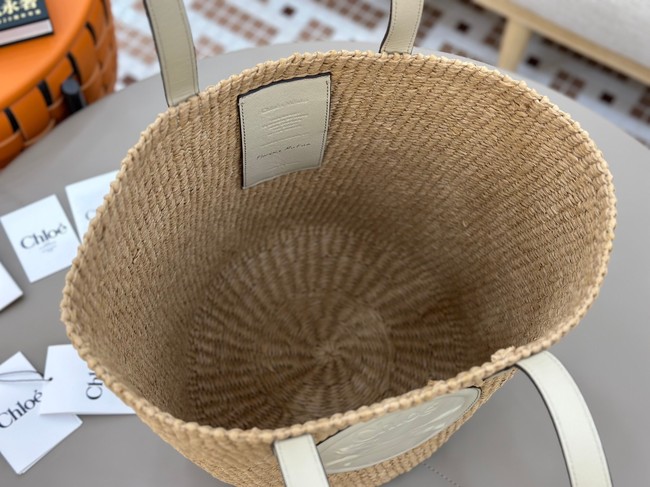 CHLOE Woven Raffia Slit Mini Tote Bag 11265 white
