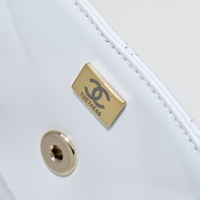 Chanel MINI FLAP BAG CLUTCH WITH CHAIN Gold-Tone Metal AS4591 white