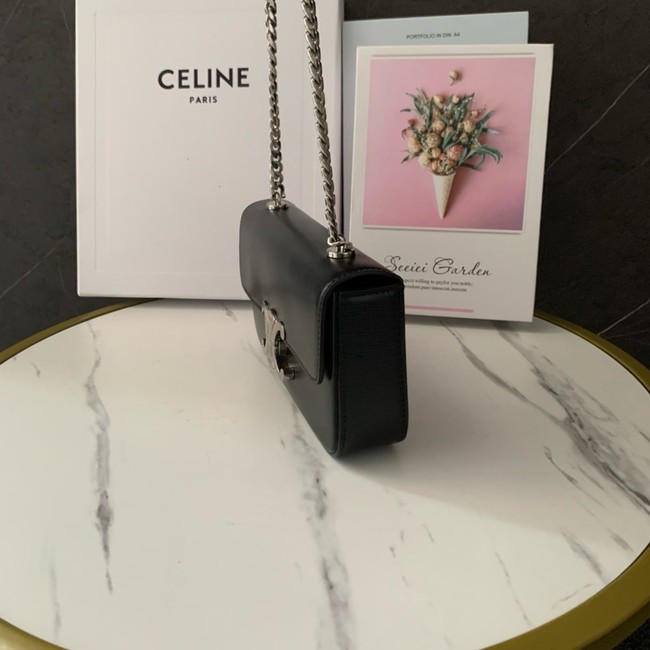 Celine CHAIN SHOULDER BAG TRIOMPHE IN SHINY CALFSKIN 197992 black&Silver Hardware