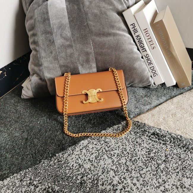 Celine CHAIN SHOULDER BAG TRIOMPHE IN SHINY CALFSKIN 197992 TAN