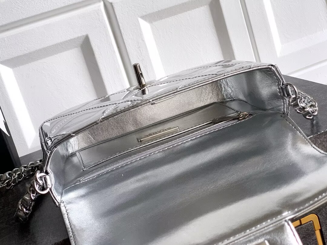 Chanel 25K Original Patent Leather Top Handle Bag  A6320 Silver
