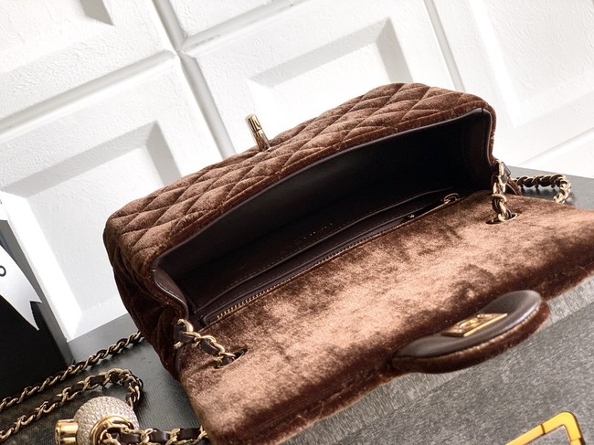 Chanel small Classic Handbag velvet AS1787 dark brown