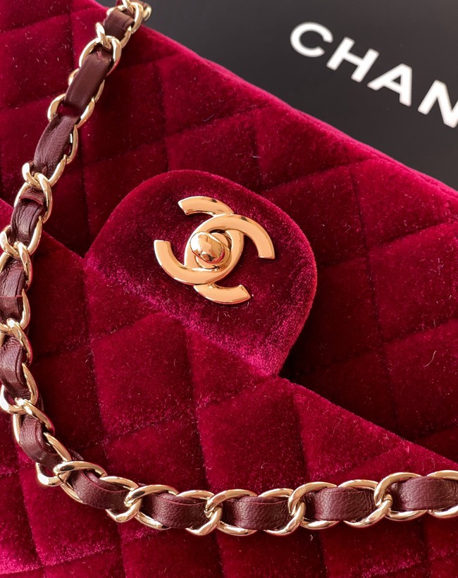 CHANEL Classic 11.12 Handbag velvet A01112 red