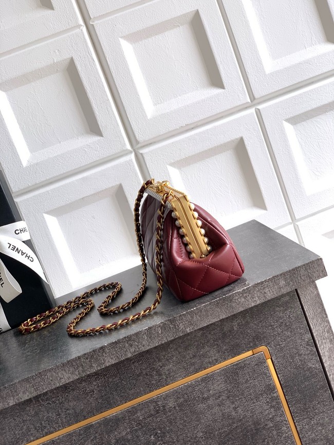 CHANEL Clutch Pearly Lambskin AS5912 red
